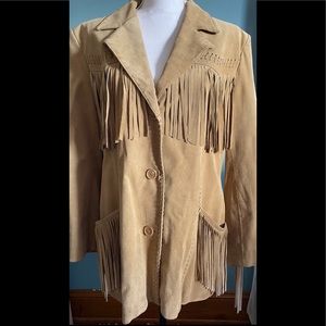Leather fringe coat size Large